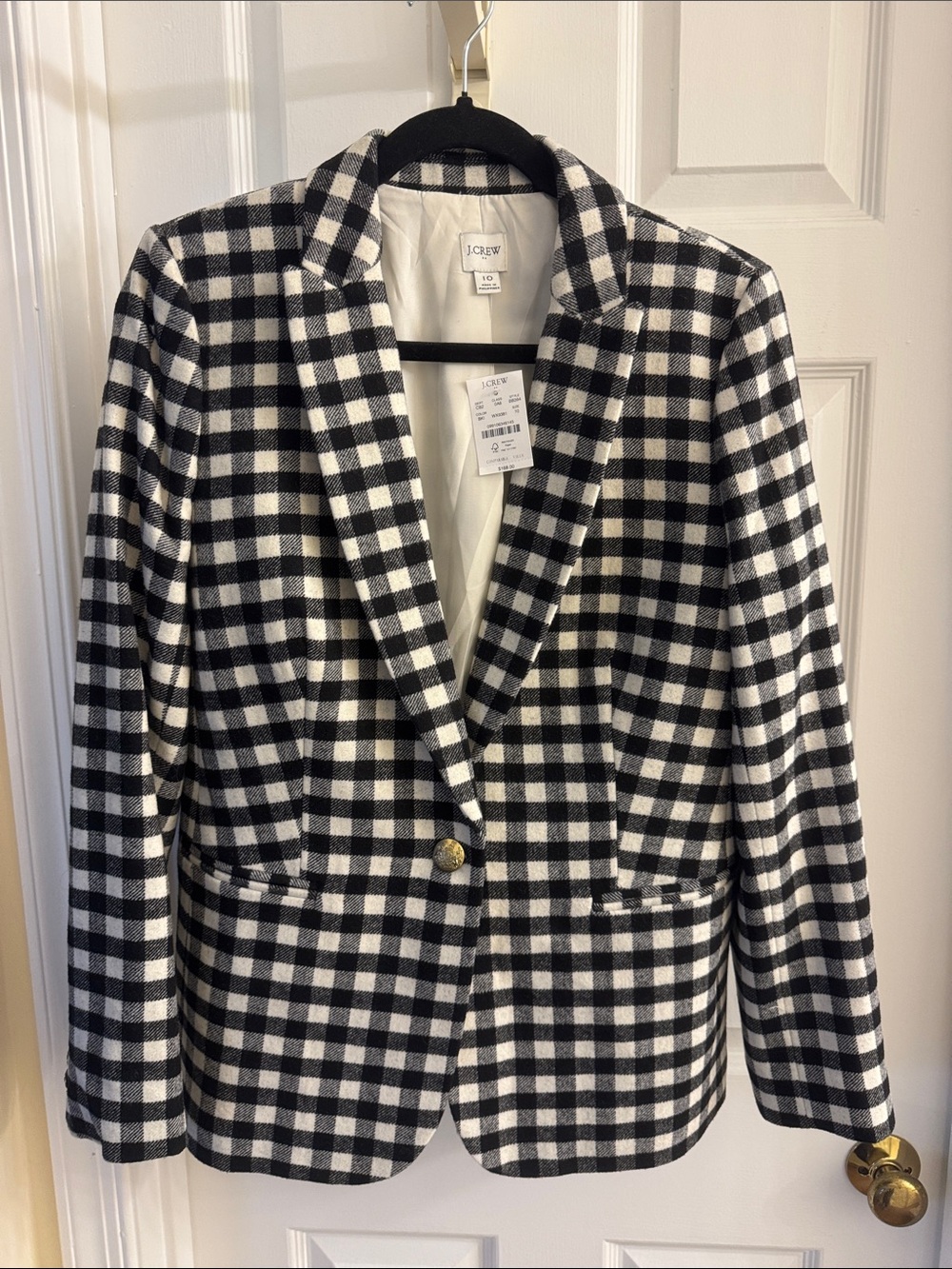J. Crew Black and White Gingham Single-Button Blazer